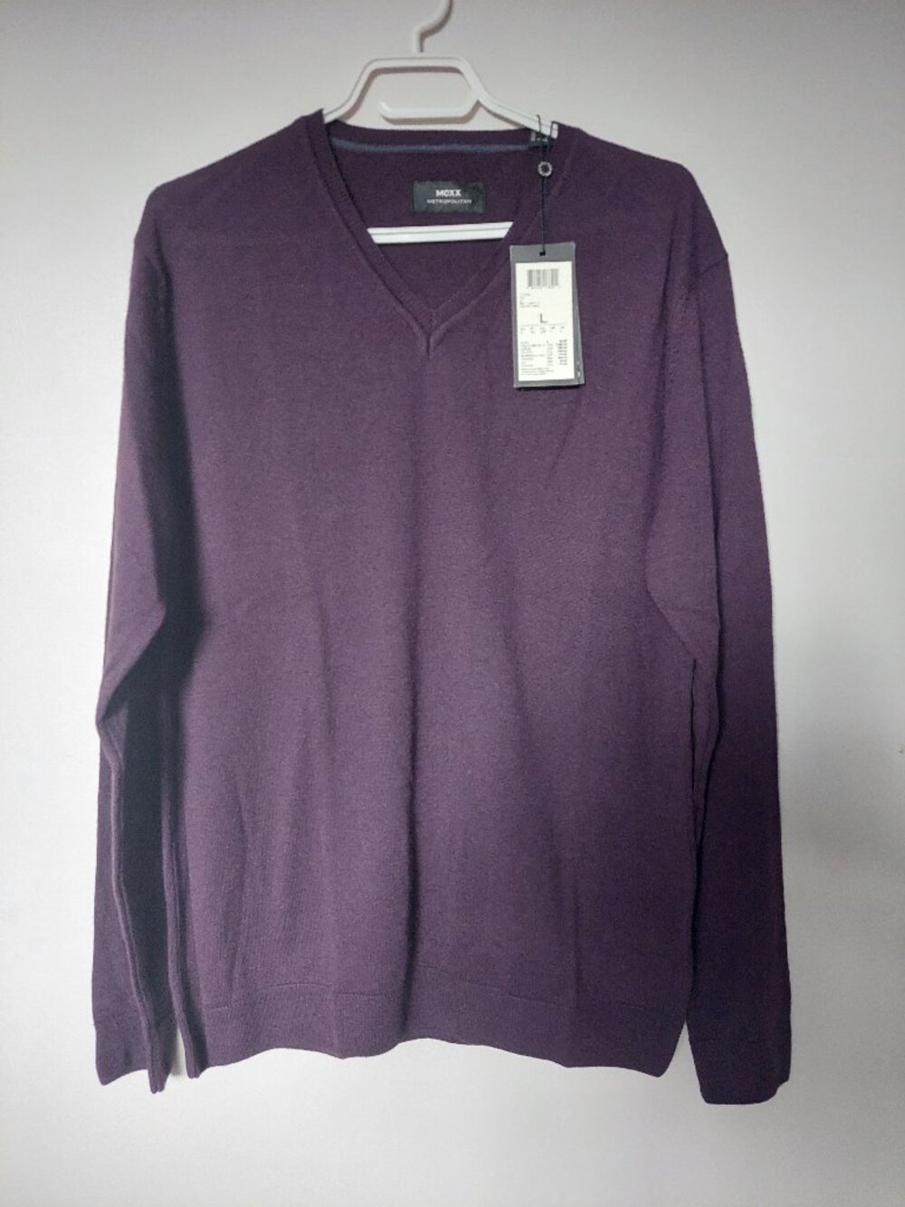Mexx Metropolitan Men's L Merino Blend V-neck Sweater Plum Purple